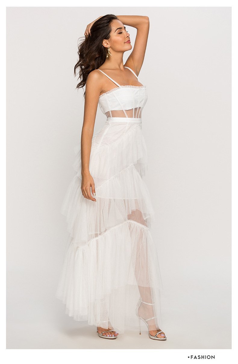 Maxi-Unterkleid Aus Netzstoff Mit Mehrlagigem Oberteil