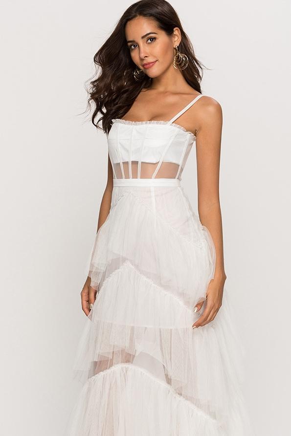 Maxi-Unterkleid Aus Netzstoff Mit Mehrlagigem Oberteil