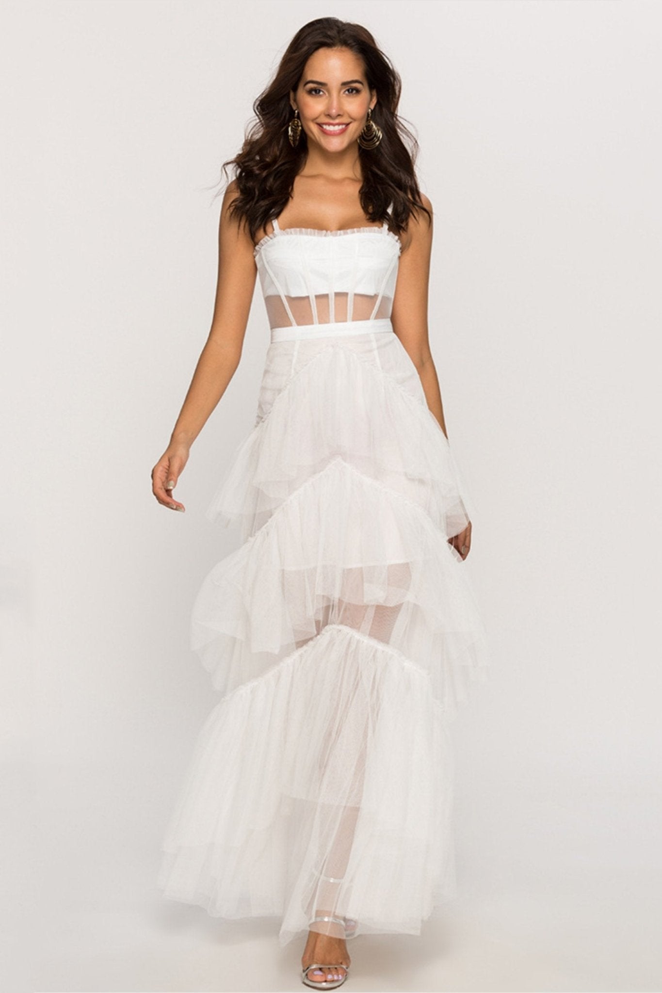 Maxi-Unterkleid Aus Netzstoff Mit Mehrlagigem Oberteil