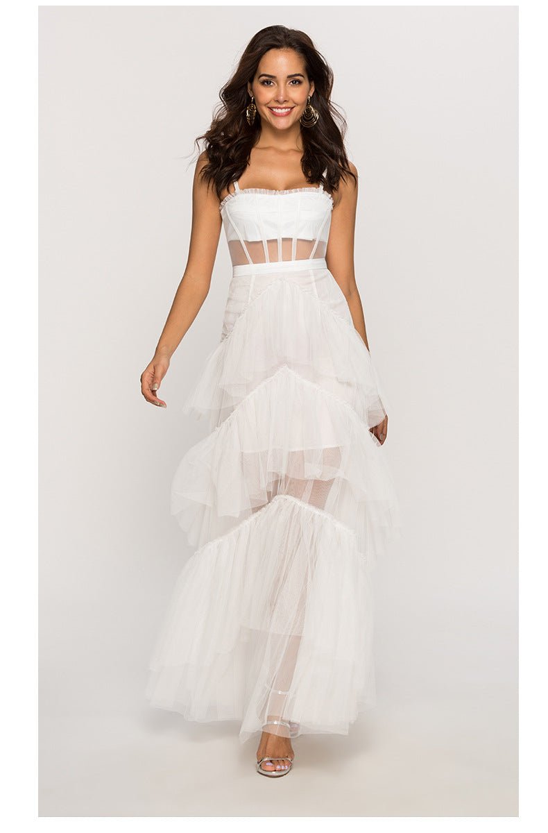 Maxi-Unterkleid Aus Netzstoff Mit Mehrlagigem Oberteil