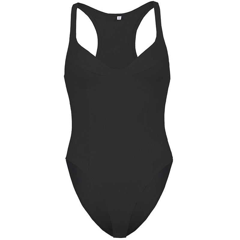 Schwarzer Bustier-Body Mit Herzausschnitt Und Hohem Beinausschnitt