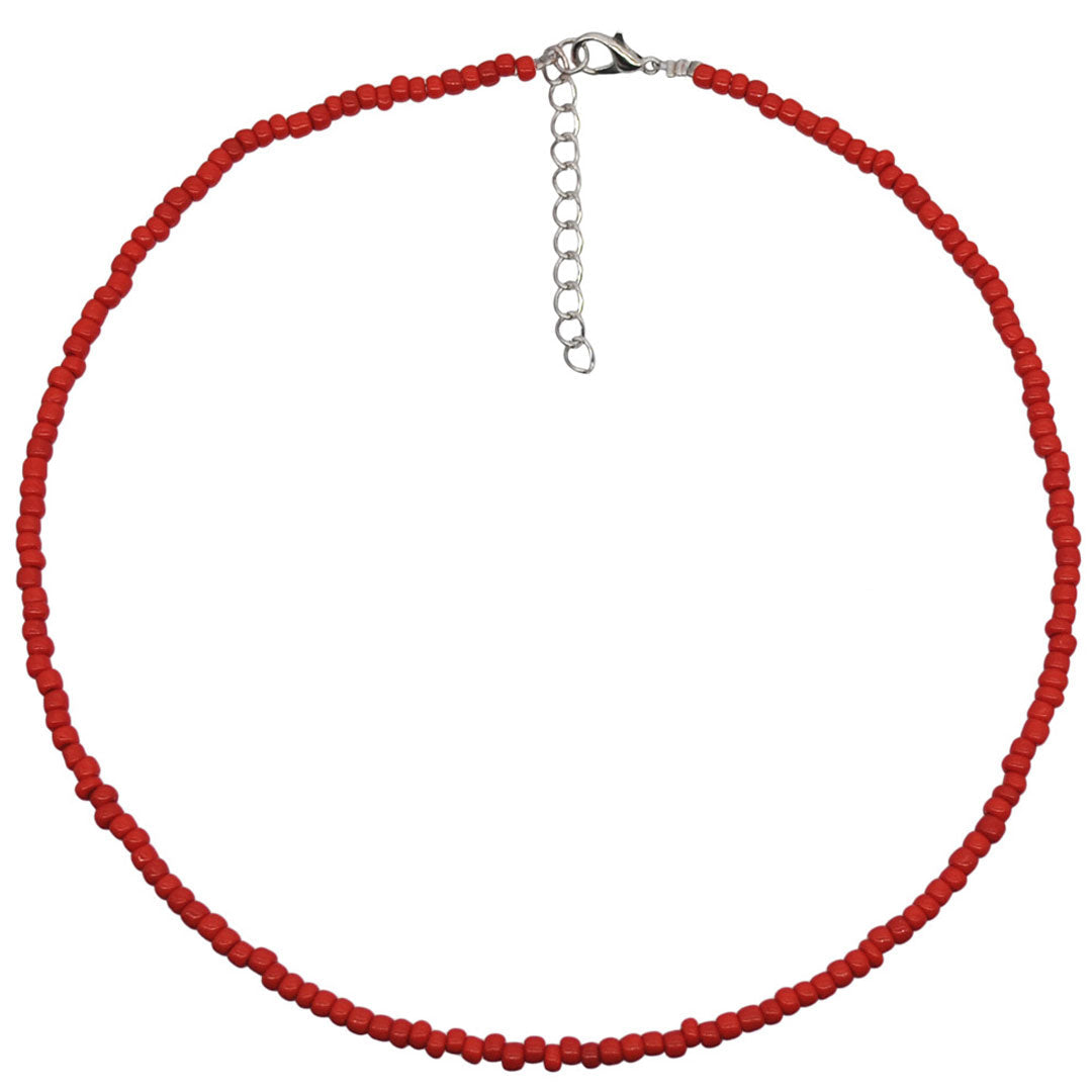 Rote Halskette Mit Glänzenden Emaille-Perlen - Strandstil