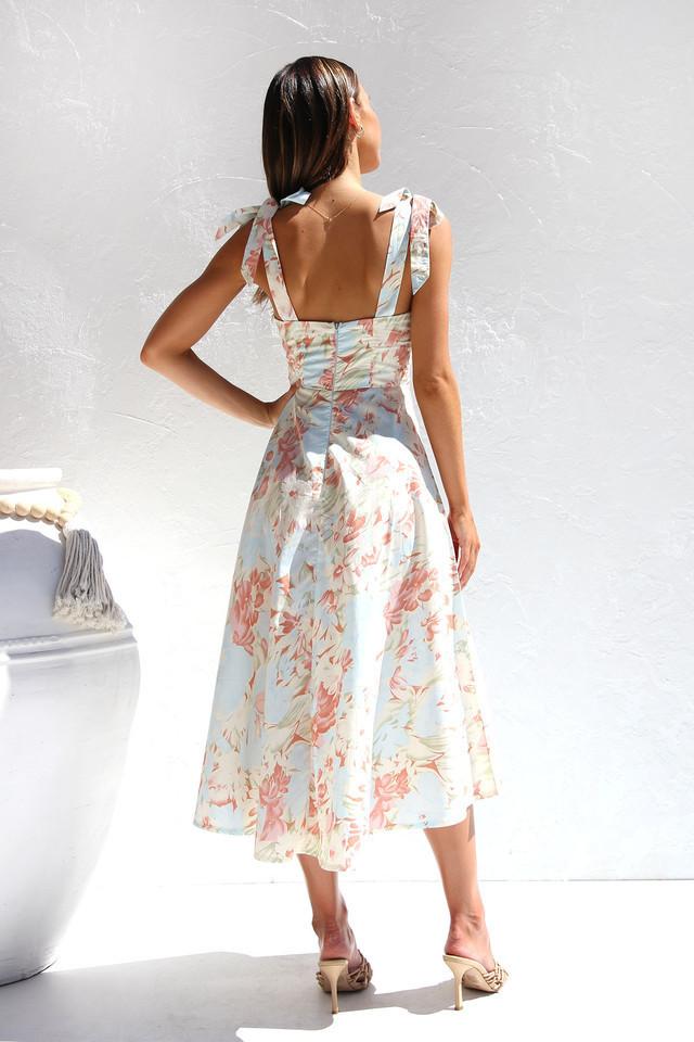 Midikleid Mit Abstraktem Blumenmuster Und Rüschendetail