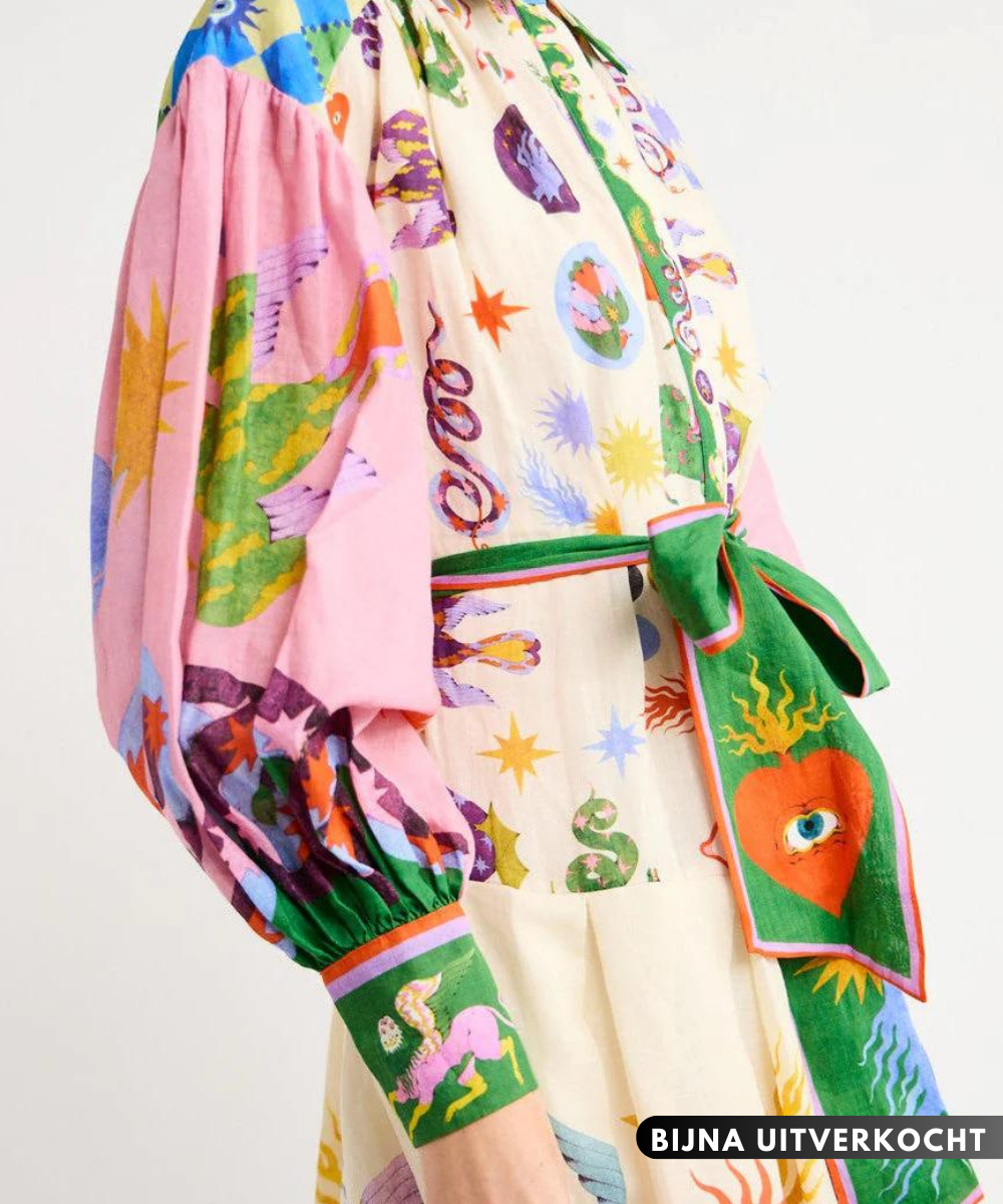 Buntes Maxikleid Mit Hemdkragen