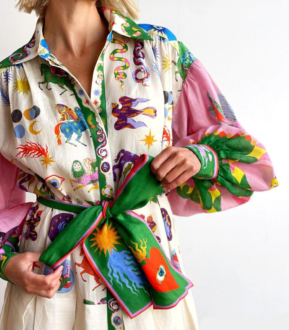 Buntes Maxikleid Mit Hemdkragen