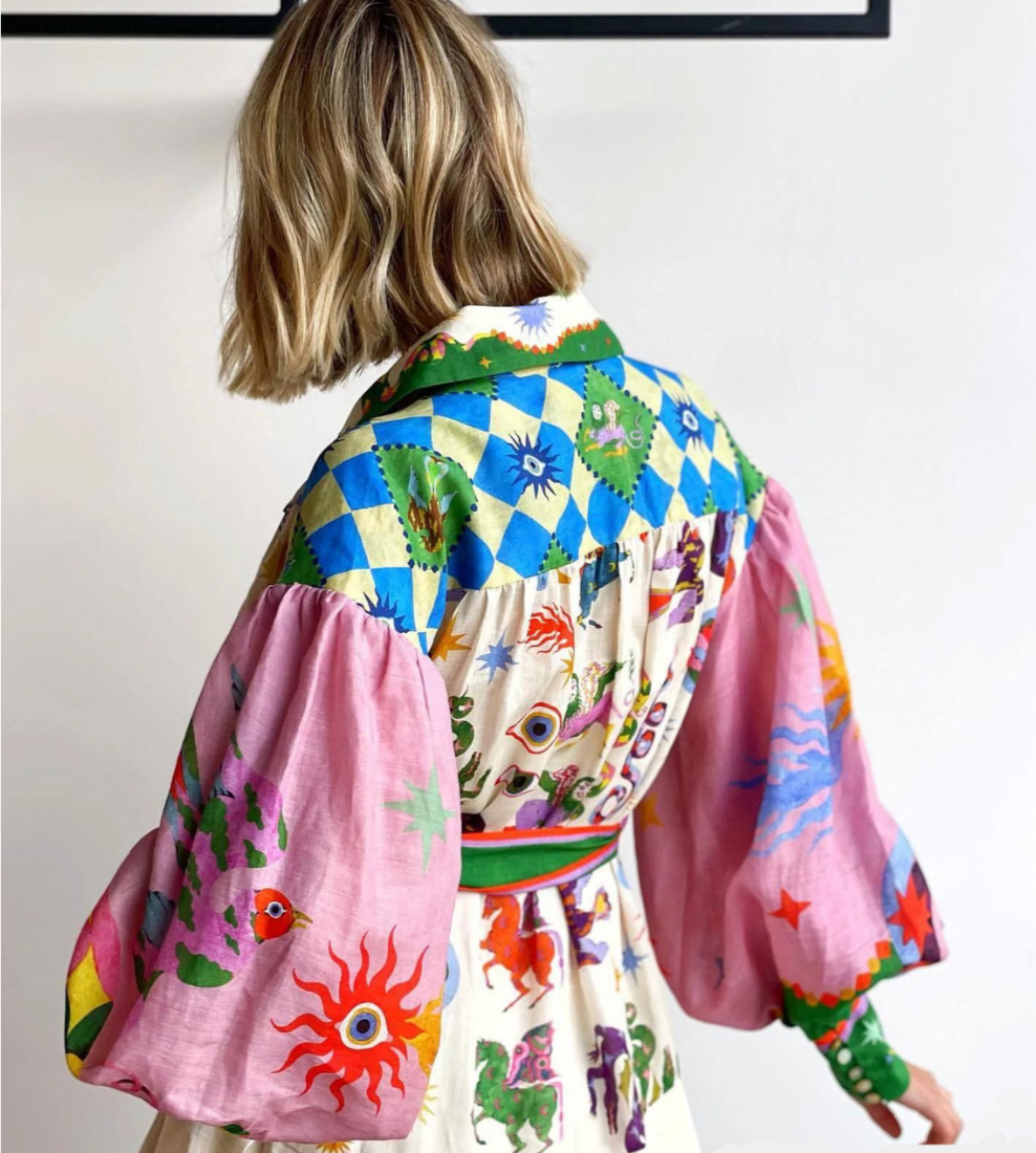 Buntes Maxikleid Mit Hemdkragen