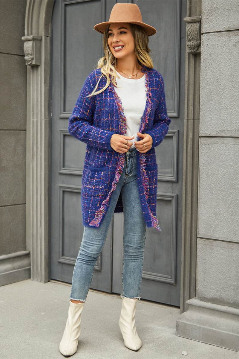 Elegante Karierte Strickjacke