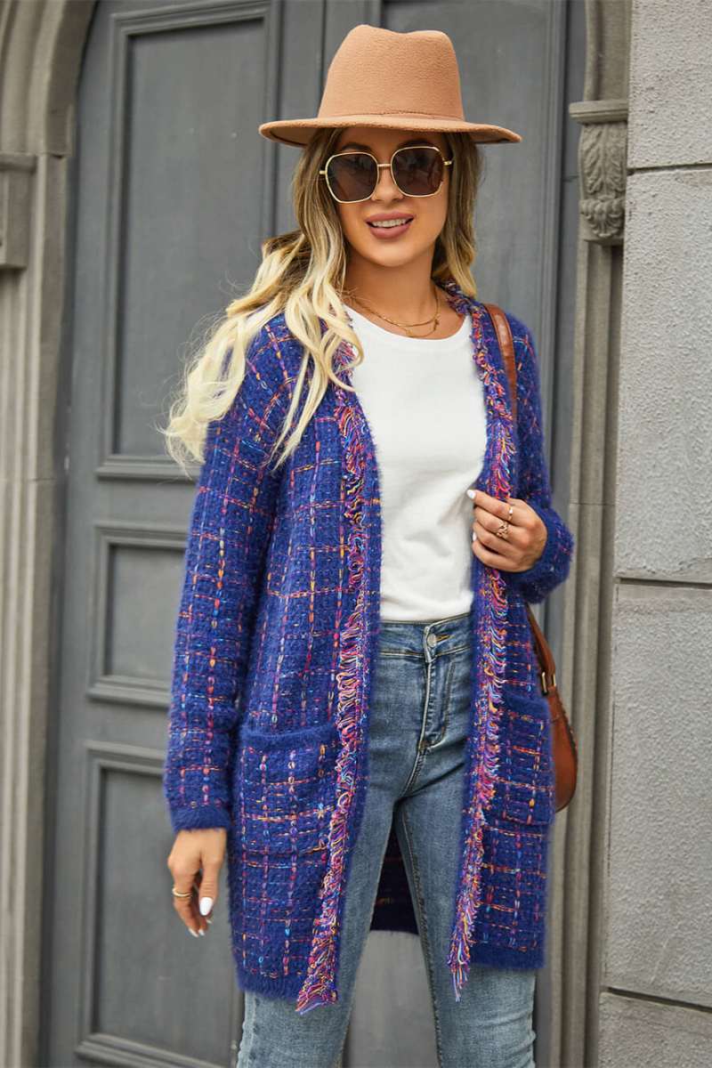 Elegante Karierte Strickjacke