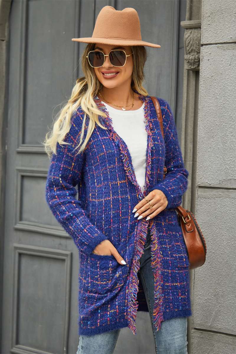 Elegante Karierte Strickjacke