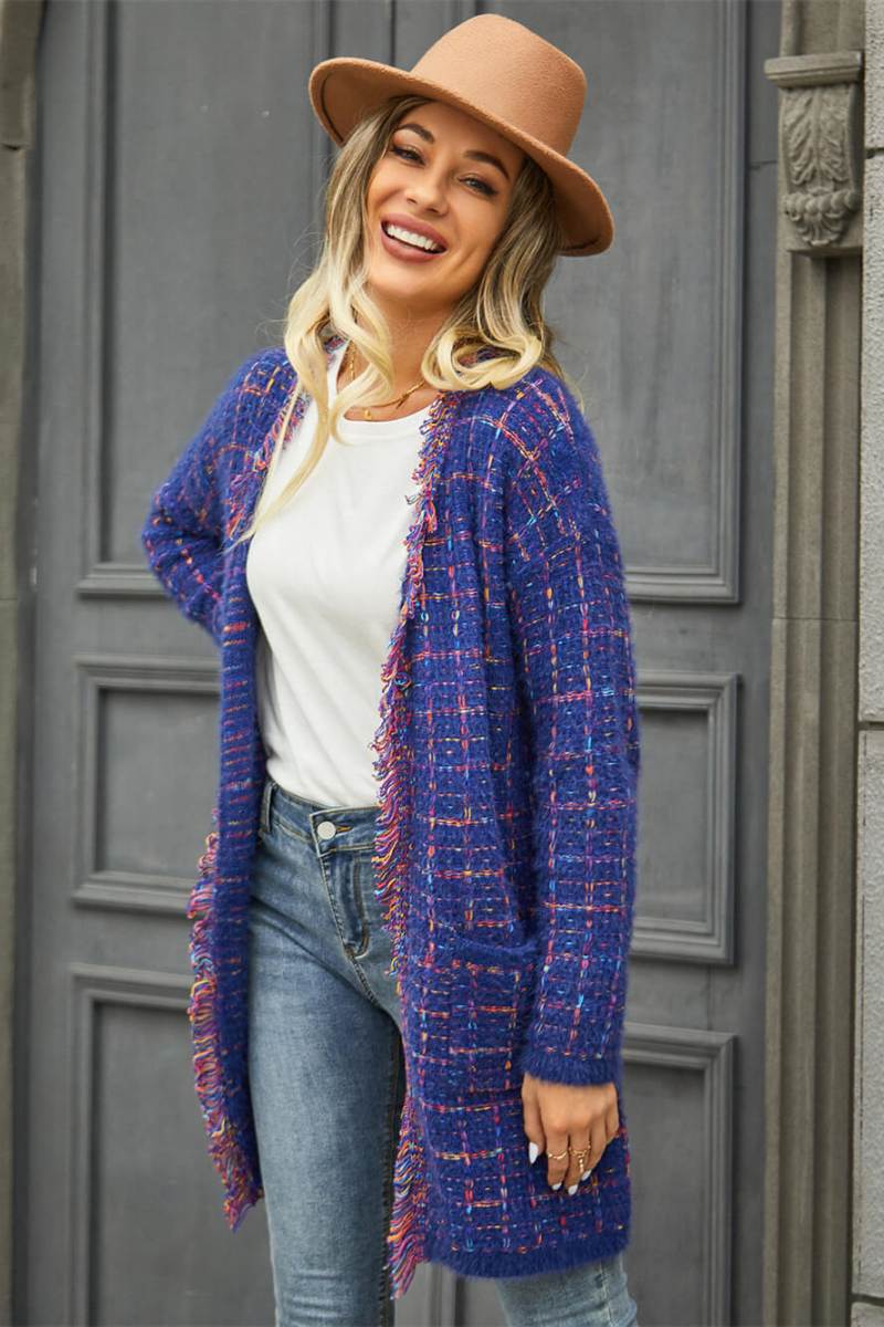 Elegante Karierte Strickjacke