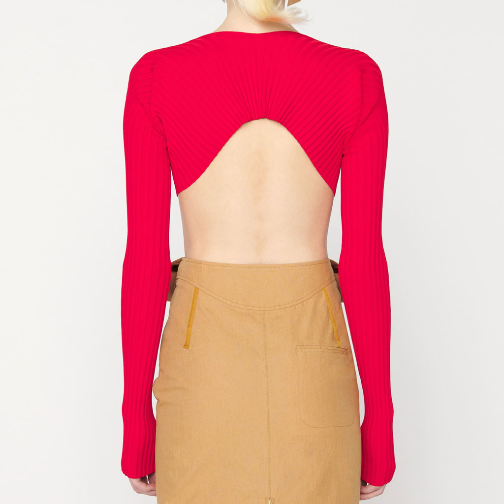 Cropped-Cardigan Mit Geripptem Saum Und Offener Vorderseite İn Kräftigem Buchstabenmuster - Rot