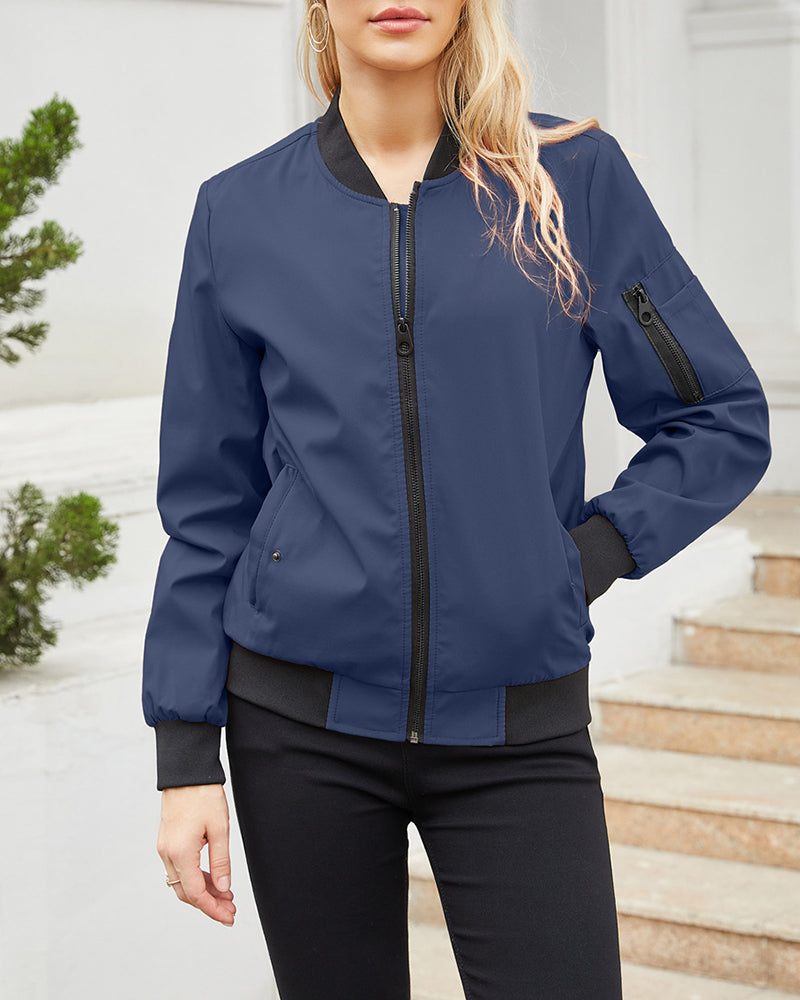 Schlichte Stehkragenjacke Mit Taschen