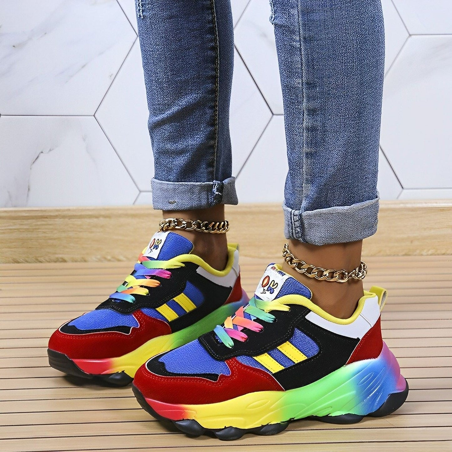 Mehrfarbige Designer-Sneaker Für Damen