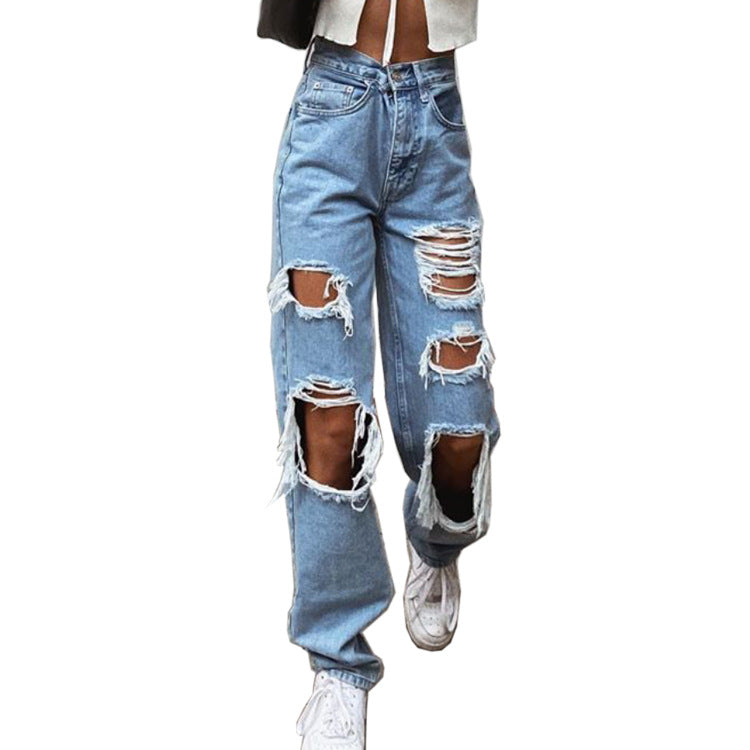 Damenjeans Mit Zerrissenen Details Und Verwaschenem Effekt