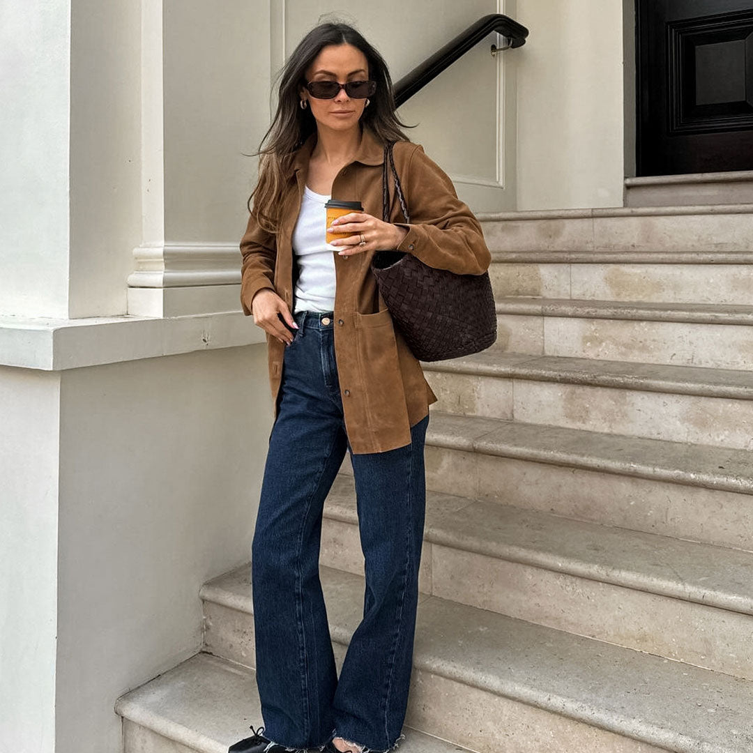 Bequemer Umschlagkragen, Langärmlige Button-Down-Jacke Aus Wildlederimitat Mit Cargotaschen