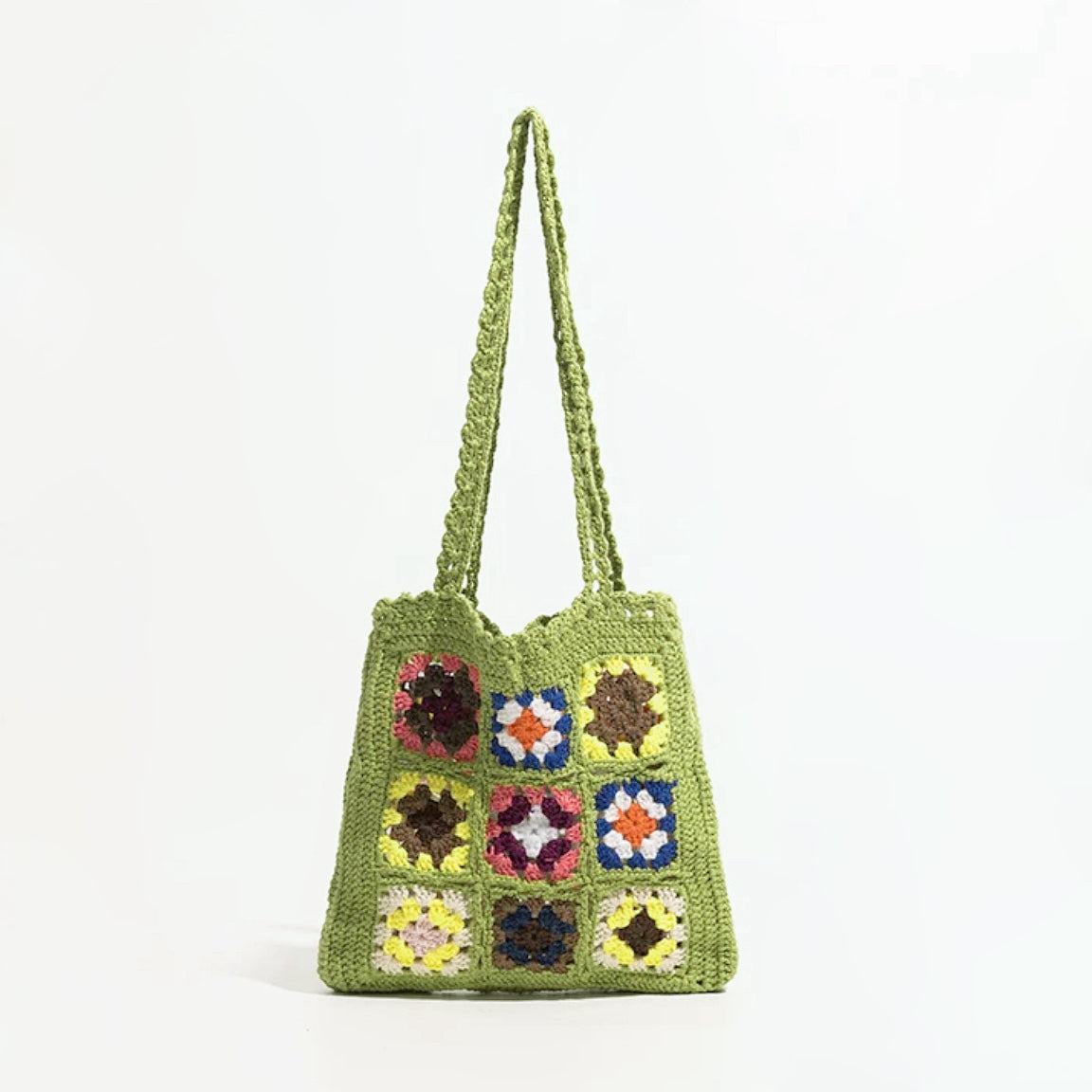 Elegante Tasche Mit Gestrickten Blumendetails
