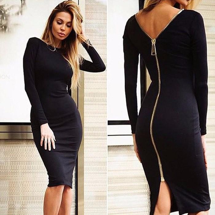 Langärmliges Kleid Mit Reißverschluss Hinten