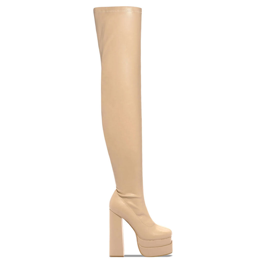 Stilvolle Overknee-Stiefel Mit Quadratischer Zehenpartie Und Klobigem Absatz İn Aprikosenfarbe