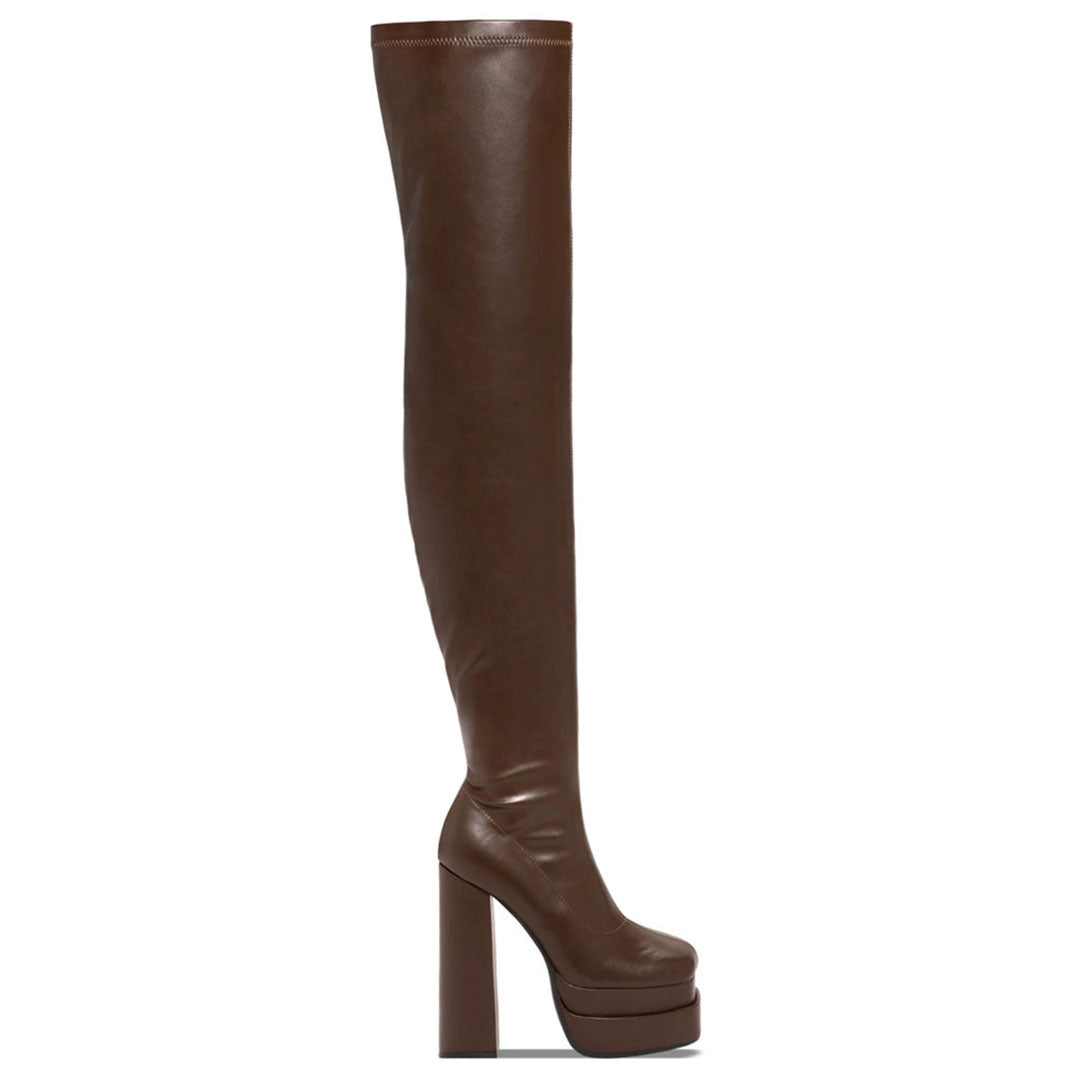Stilvolle Braune Overknee-Stiefel Mit Quadratischer Zehenpartie Und Dickem Absatz