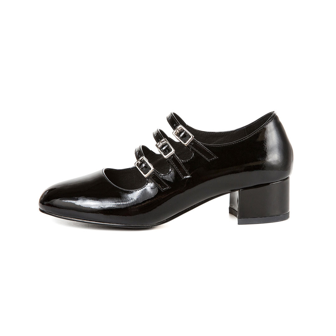 Stilvolle Mary Jane Heels Aus Lackleder Mit Schnalle - Schwarz