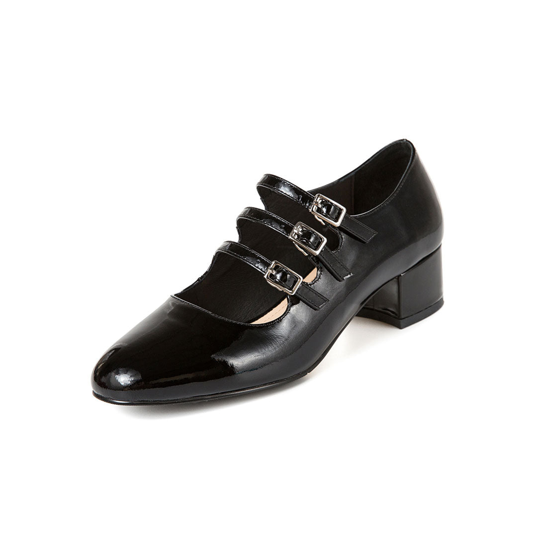 Stilvolle Mary Jane Heels Aus Lackleder Mit Schnalle - Schwarz