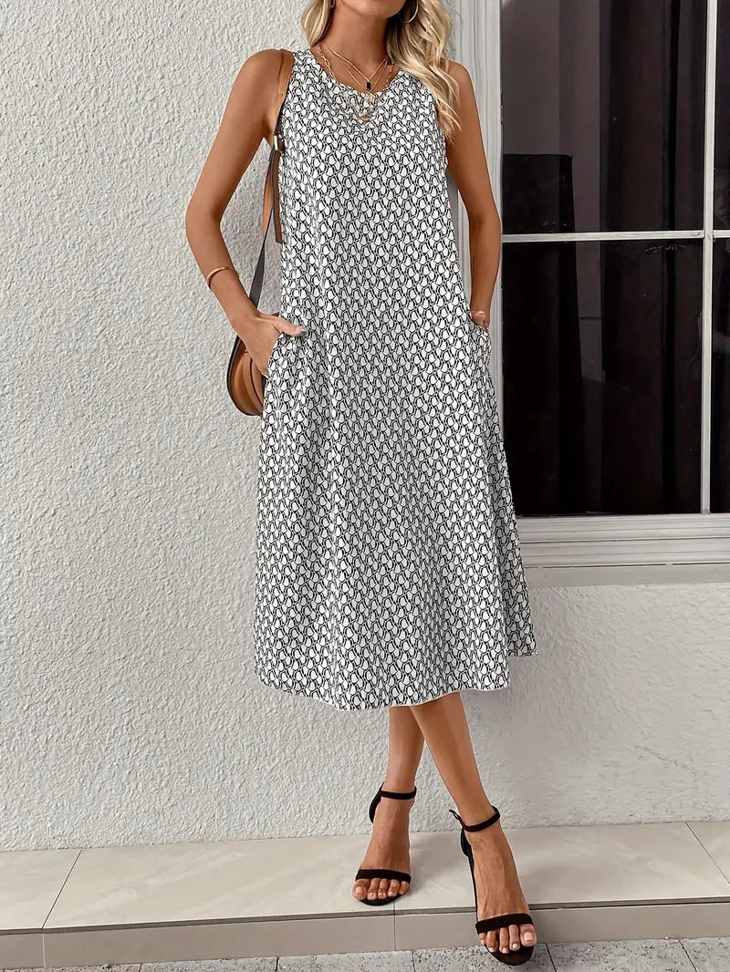 Lässiges Gemustertes Kleid Mit Taschendetails