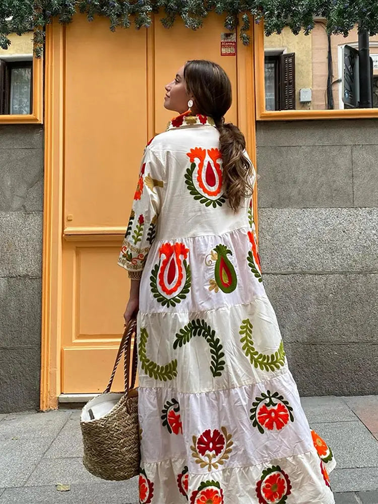 Gemustertes Maxikleid Mit Hemdkragen
