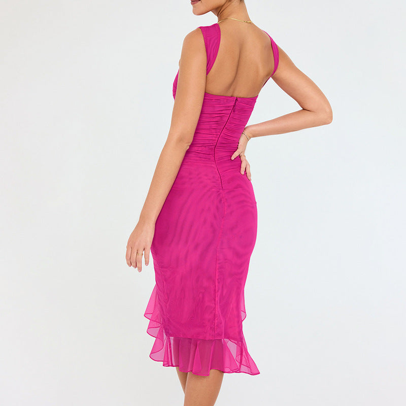 Ärmelloses Rückenfreies Midikleid