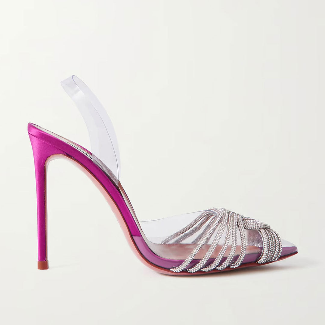 Glänzende, Kristallbesetzte Pvc-High Heels Mit Gedrehter Vorderspitze - Rosa