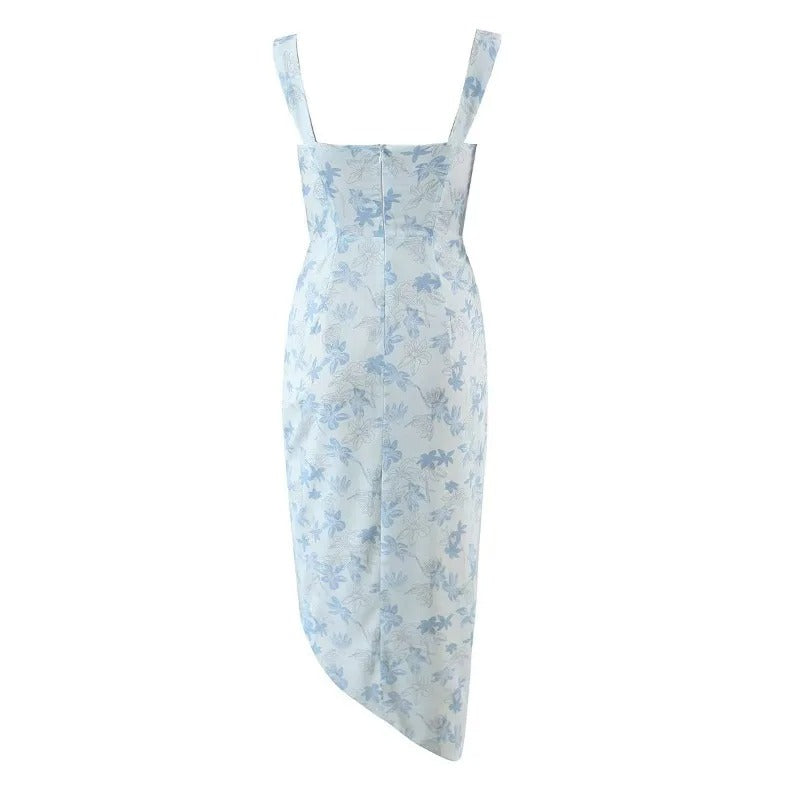 Tief Ausgeschnittenes Midikleid Mit Blumenmuster Und Schlitz