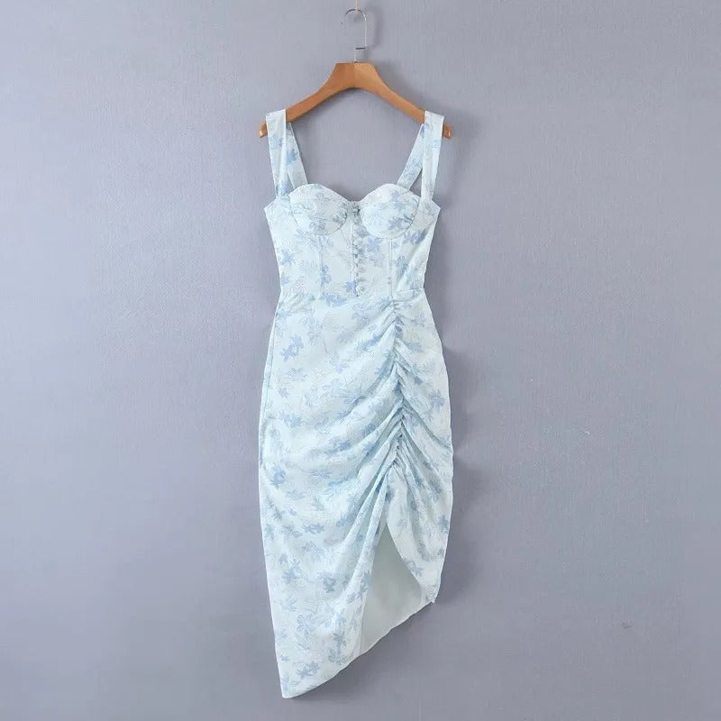 Tief Ausgeschnittenes Midikleid Mit Blumenmuster Und Schlitz