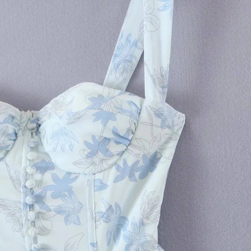 Tief Ausgeschnittenes Midikleid Mit Blumenmuster Und Schlitz
