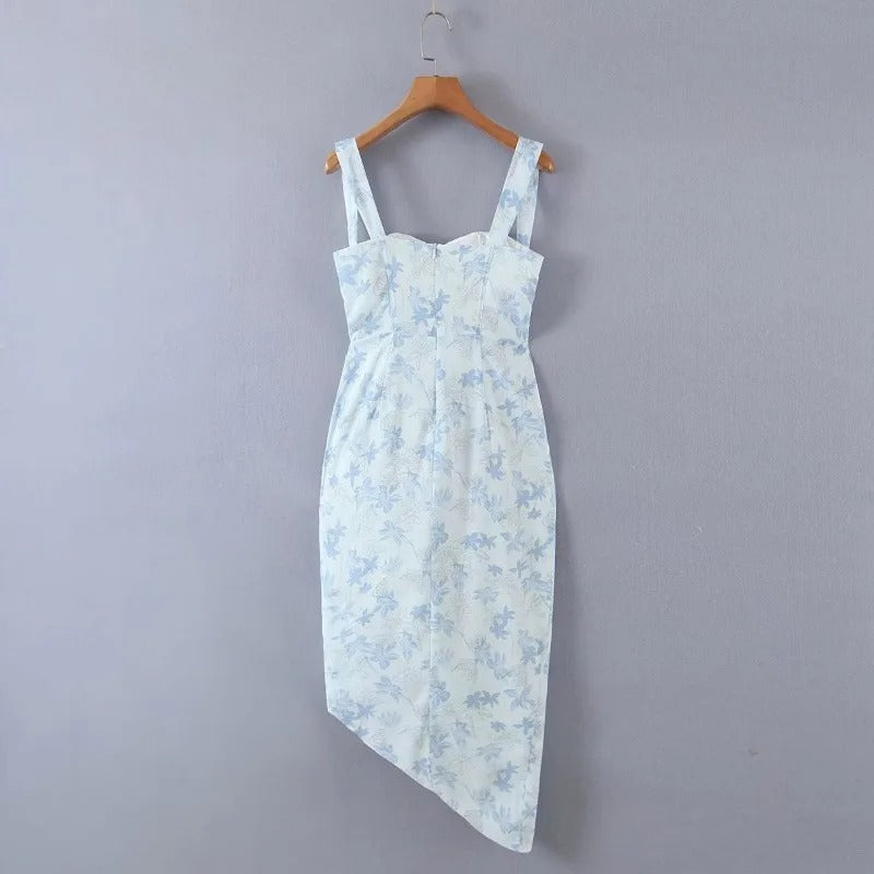 Tief Ausgeschnittenes Midikleid Mit Blumenmuster Und Schlitz