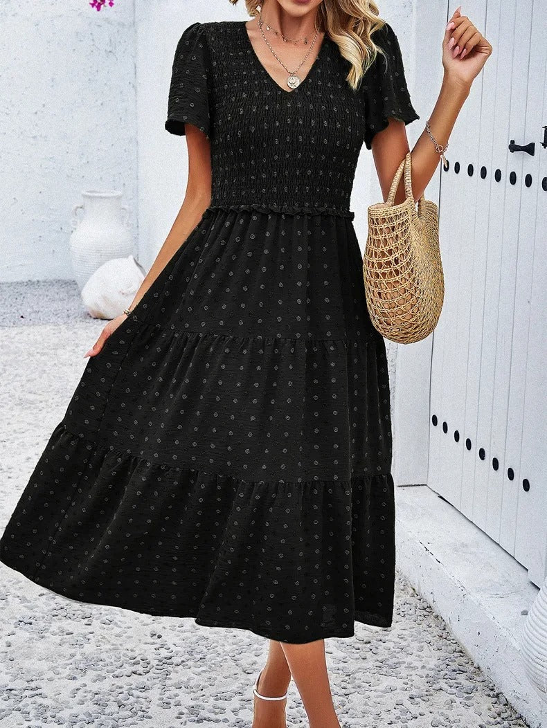 Elegantes Gemustertes Midikleid Mit V-Ausschnitt