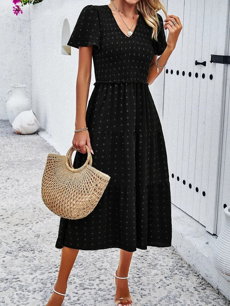Elegantes Gemustertes Midikleid Mit V-Ausschnitt
