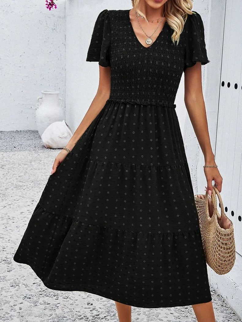 Elegantes Gemustertes Midikleid Mit V-Ausschnitt
