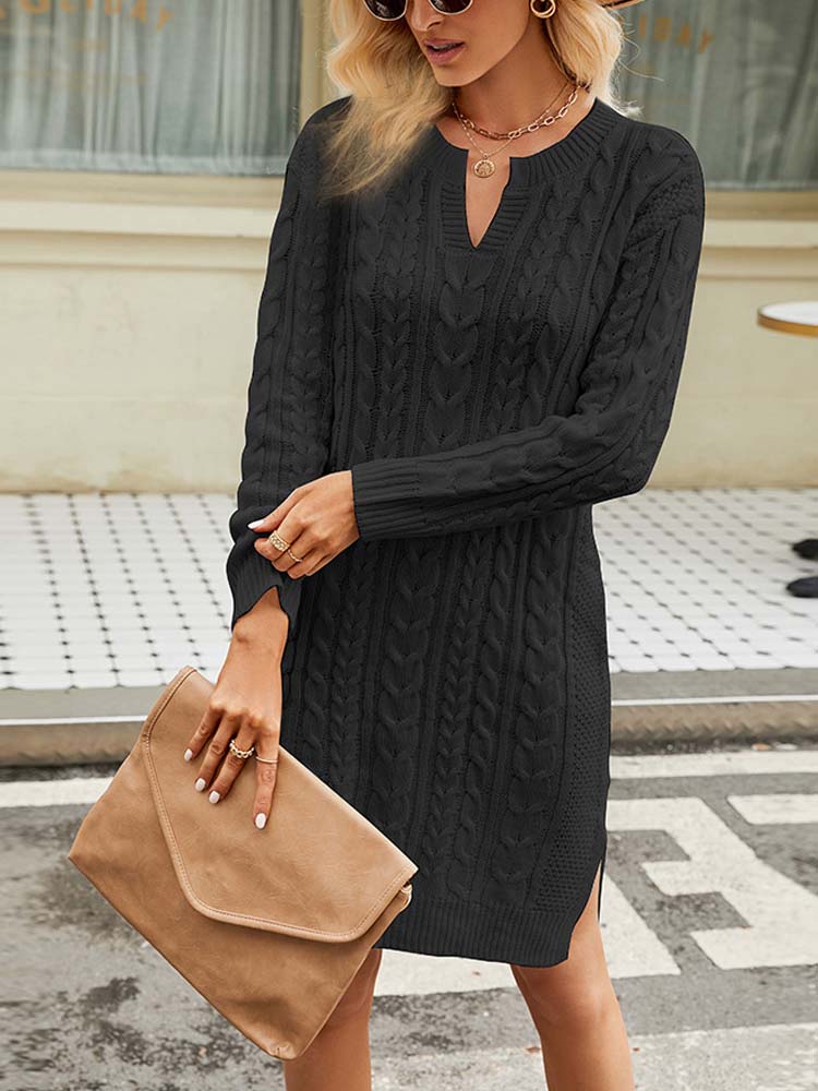 Elegantes Midi-Strickkleid Mit V-Ausschnitt
