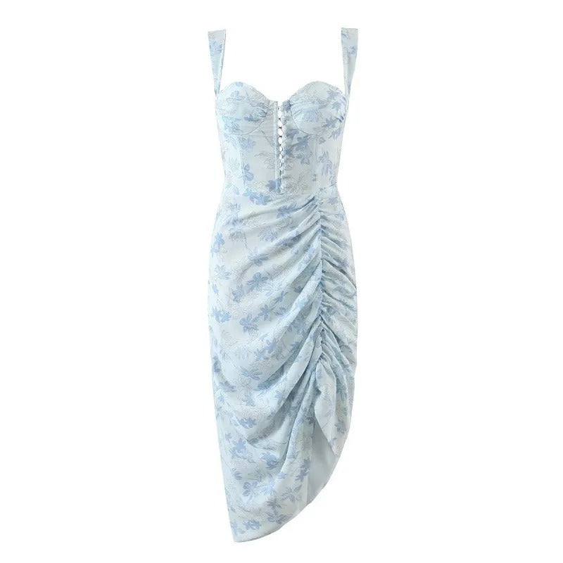 Tief Ausgeschnittenes Midikleid Mit Blumenmuster Und Schlitz
