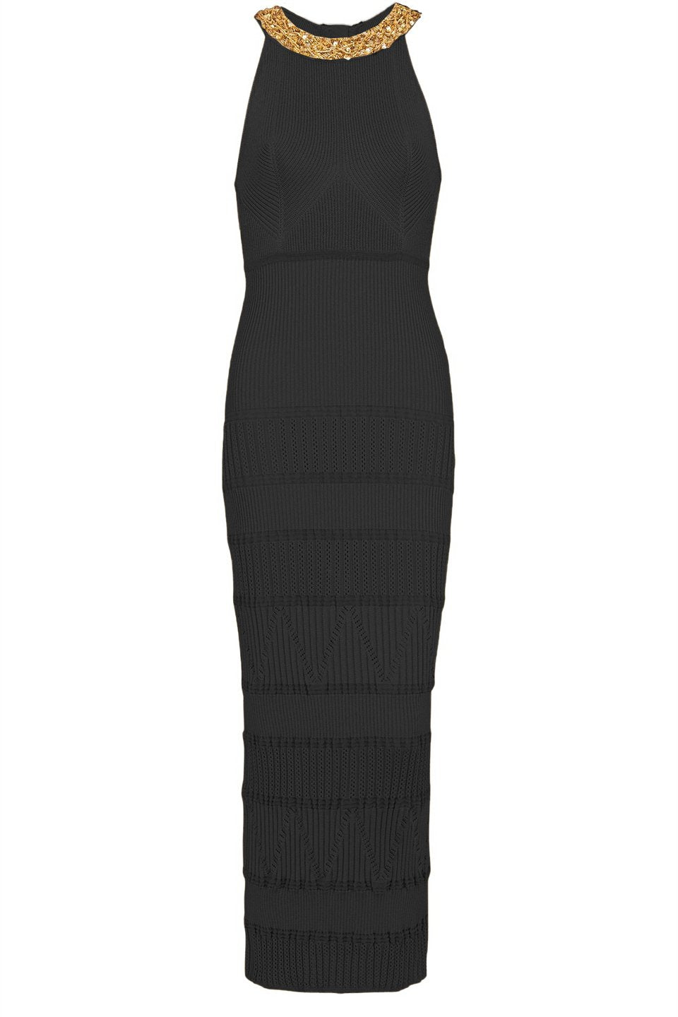 Besticktes Midi-Strickkleid Mit Hohem Kragen