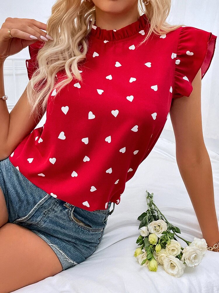 Elegante Bluse Mit Herzmuster