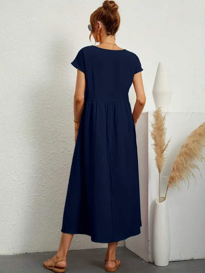 Kurzärmliges Midikleid Mit Taschen