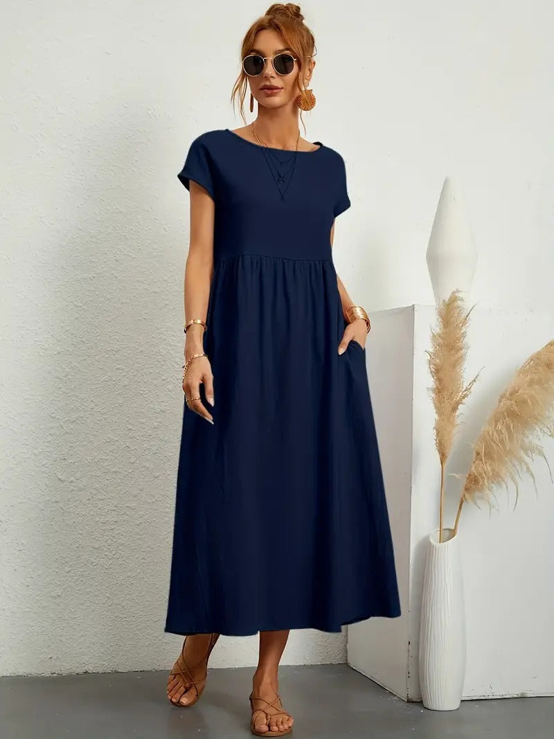 Kurzärmliges Midikleid Mit Taschen