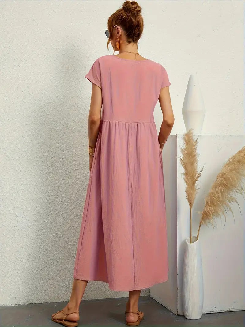 Kurzärmliges Midikleid Mit Taschen