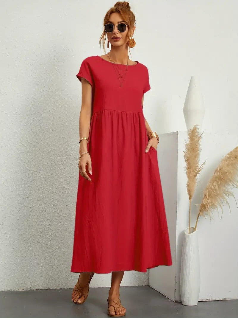 Kurzärmliges Midikleid Mit Taschen
