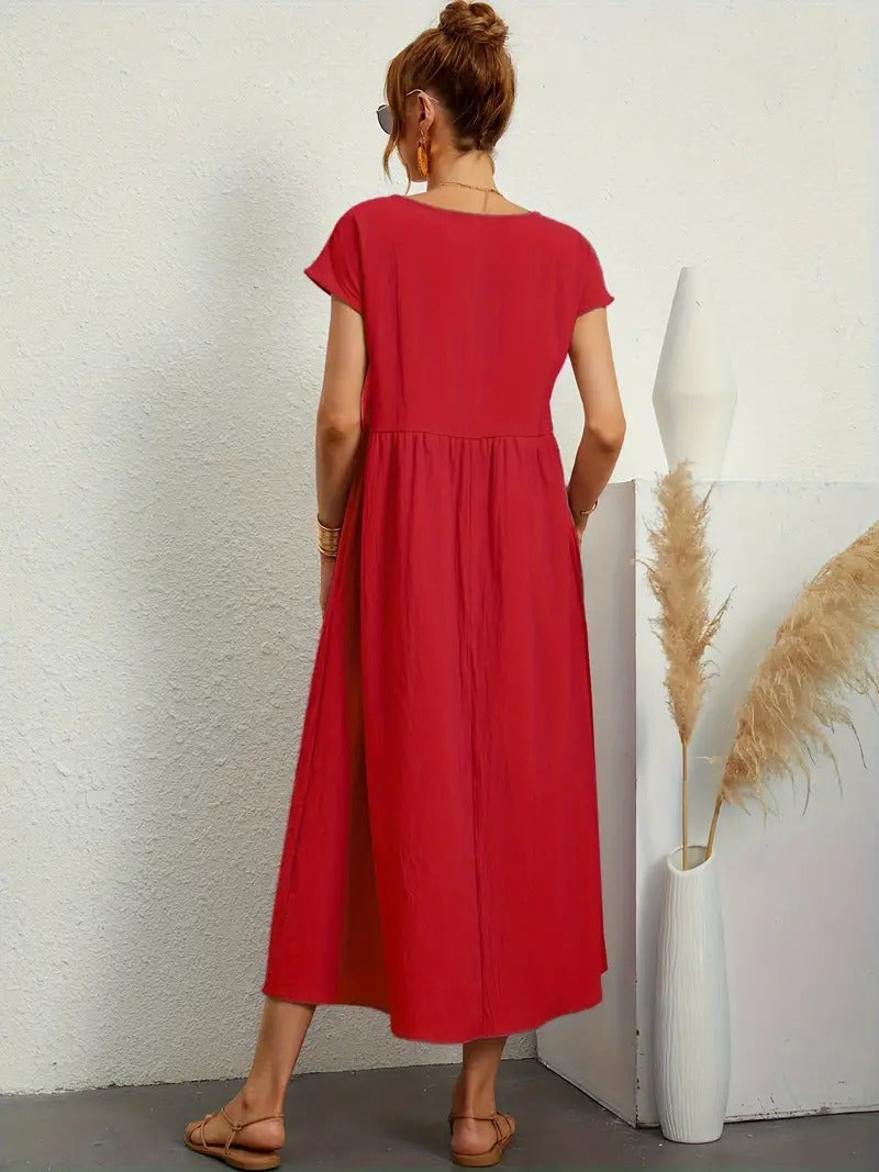 Kurzärmliges Midikleid Mit Taschen