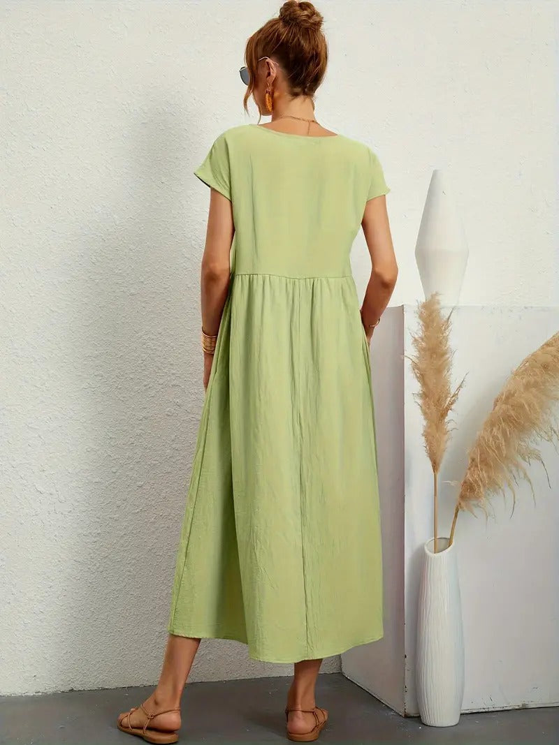 Kurzärmliges Midikleid Mit Taschen