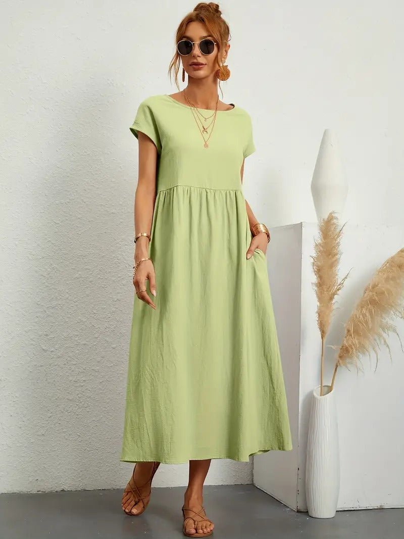 Kurzärmliges Midikleid Mit Taschen