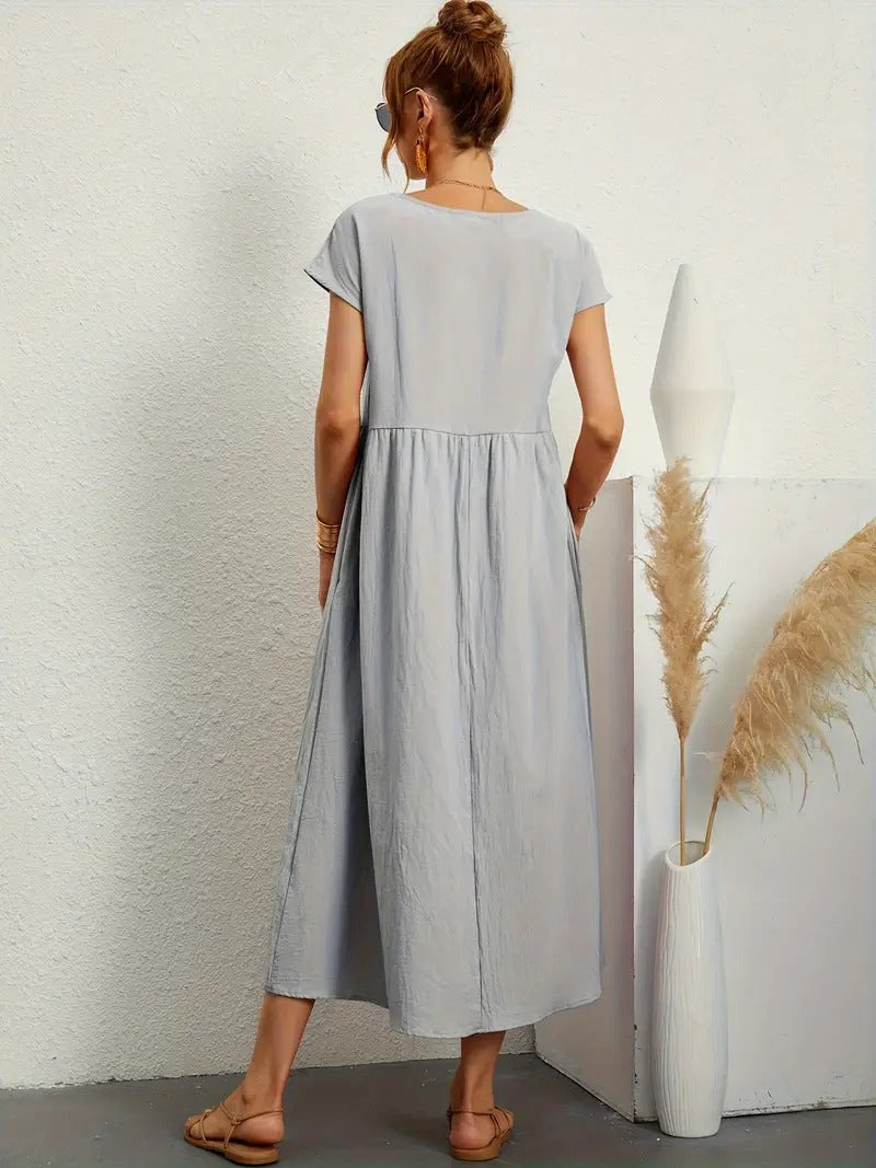 Kurzärmliges Midikleid Mit Taschen