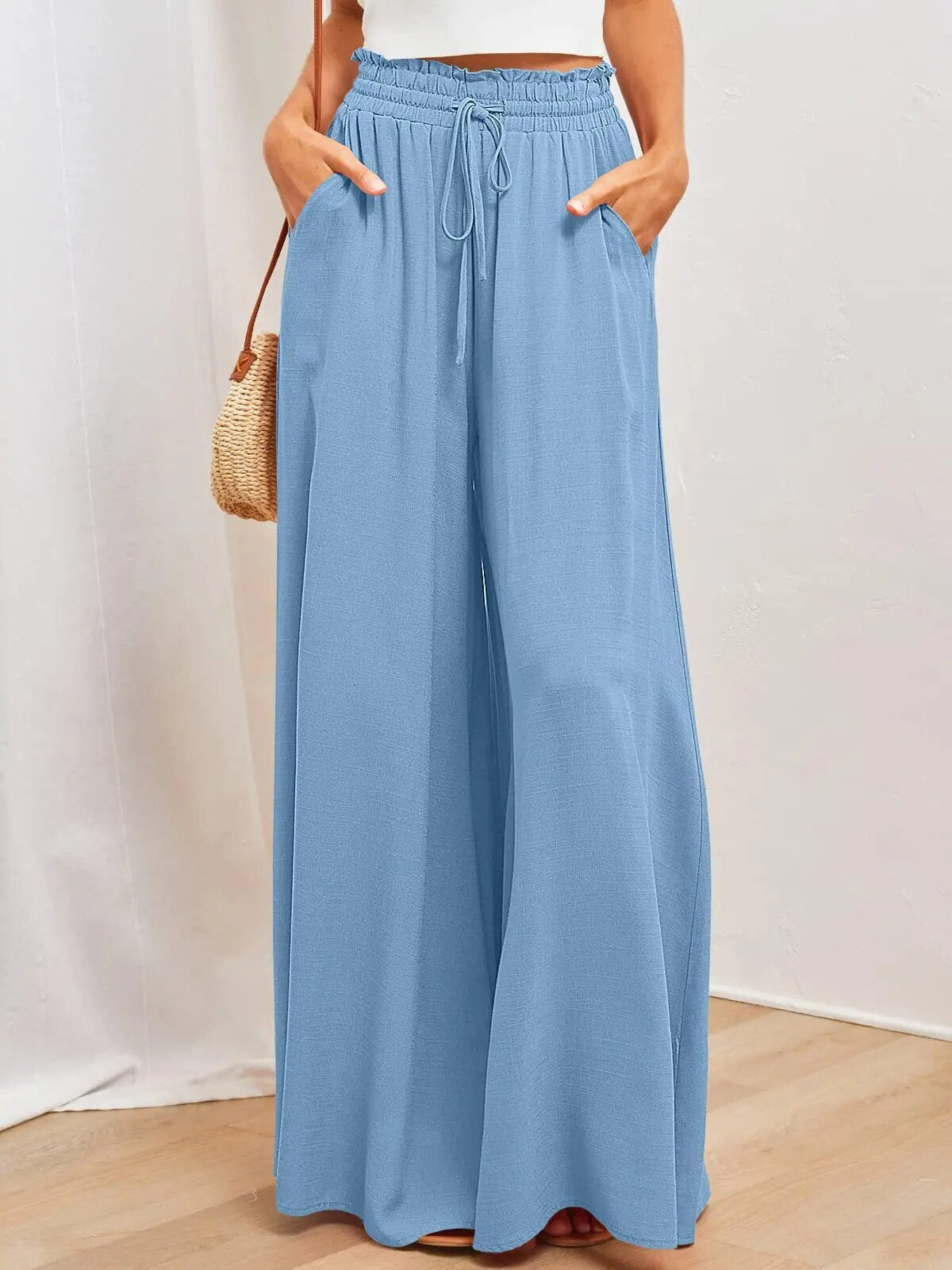 Hose Mit Weitem Bein Und Elastischer Taille