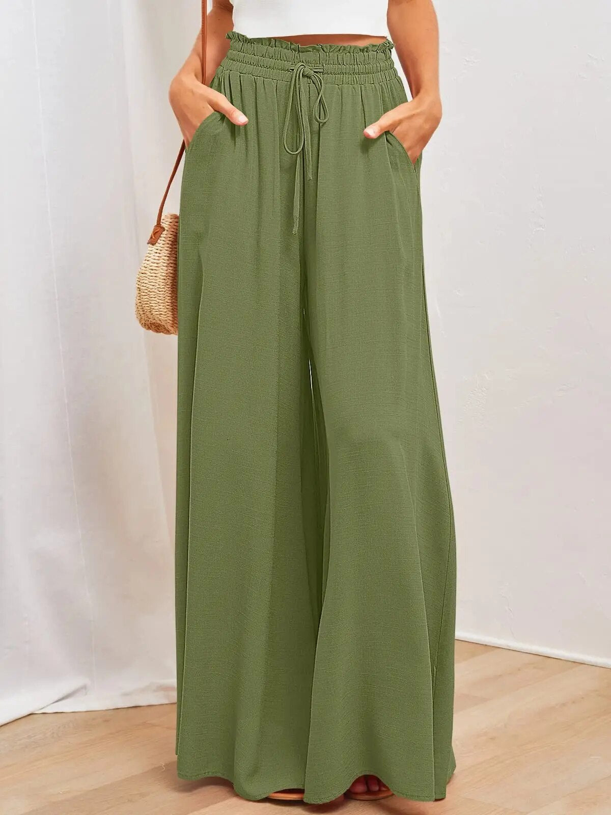 Hose Mit Weitem Bein Und Elastischer Taille